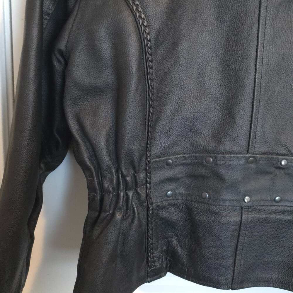Vance Black Leather Premium Cowhide Braid Motorcycle Jacket - Woman's Size L - Picture 7 of 15